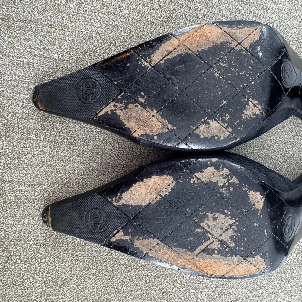 Chanel Travel Line Mules Canvas & Leather Pumps EUR 39 US 8.5